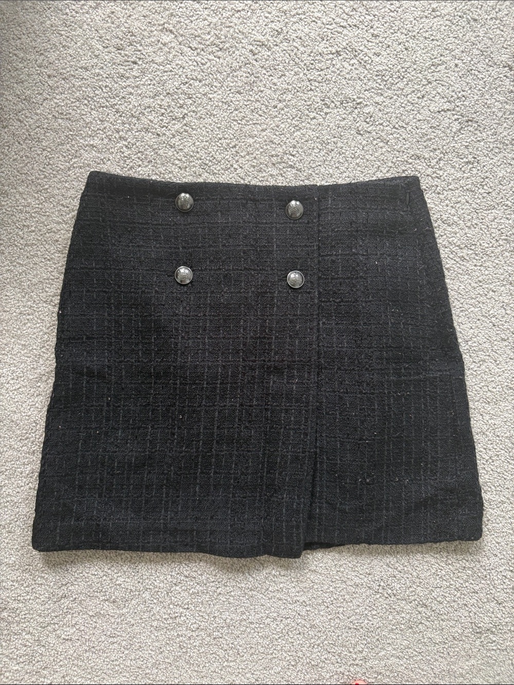 LOFT Black Tweed Mini Skirt with Decorative Buttons